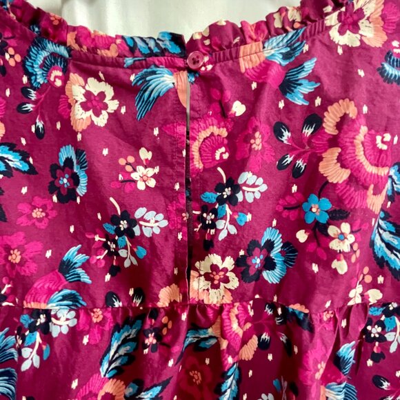 Lane Bryant Cotton Floral Popover Blouse Pink Ruffle Neck Short Sleeve Size 22 - Picture 7 of 16
